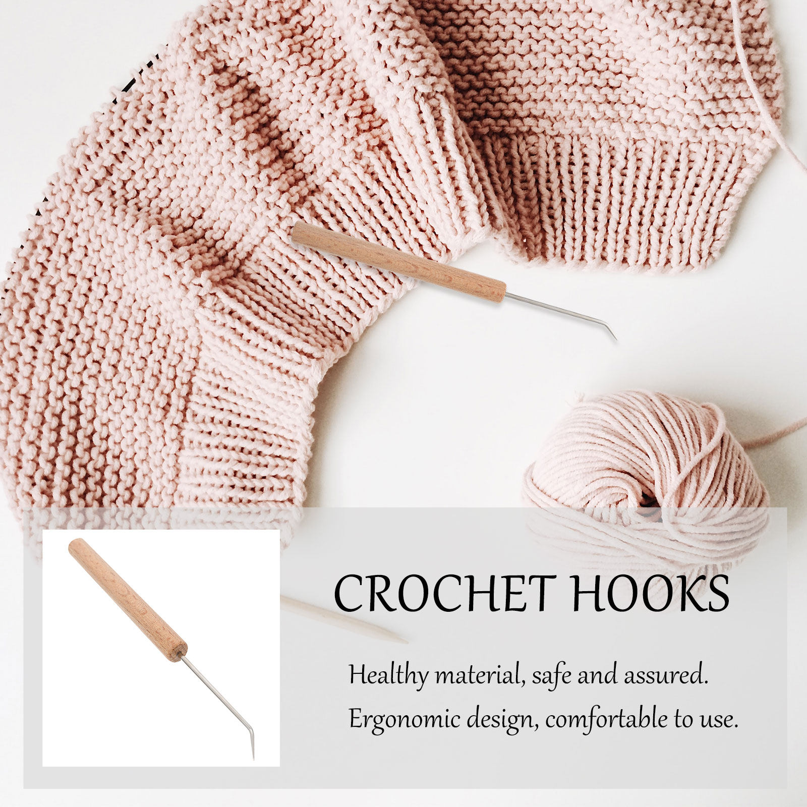 Wooden Crochet Hooks Ergonomic Handle - 1 unidad de aguja de ganchillo